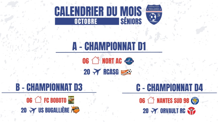 Calendrier Séniors mois d'octobre